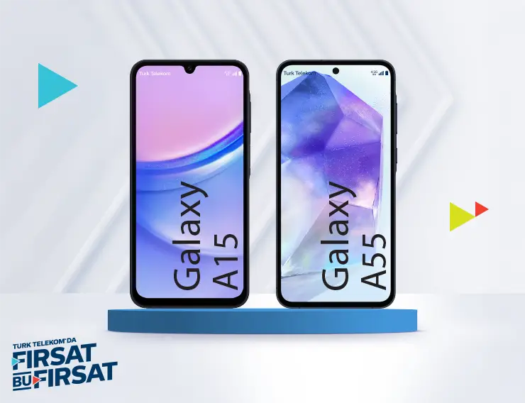 Samsung Galaxy A15 ve Samsung Galaxy A55 görseli