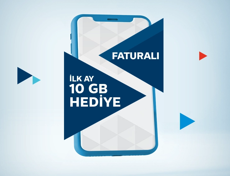 telefon ve içinde ilk ay 10 GB hediye ve faturalı yazıları