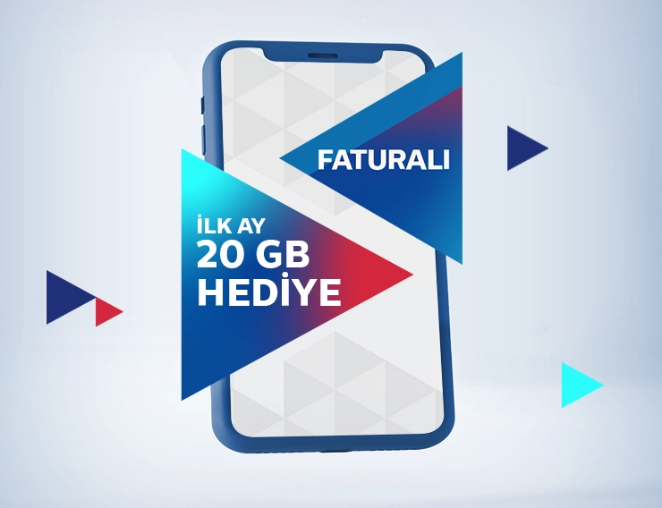 telefon ve içinde ilk ay 20 GB hediye ve faturalı yazıları